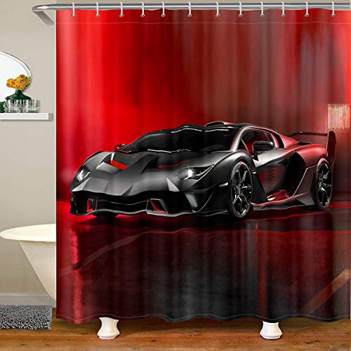 Erosebridal Speed Sports Car Shower Curtain, Cool Speed Racing Car Bath Curtain for Kids Boys Teens, Extreme Sport Waterproof Shower Curtains Cloth Fabric Bathroom Decor Set with Hooks, 72"