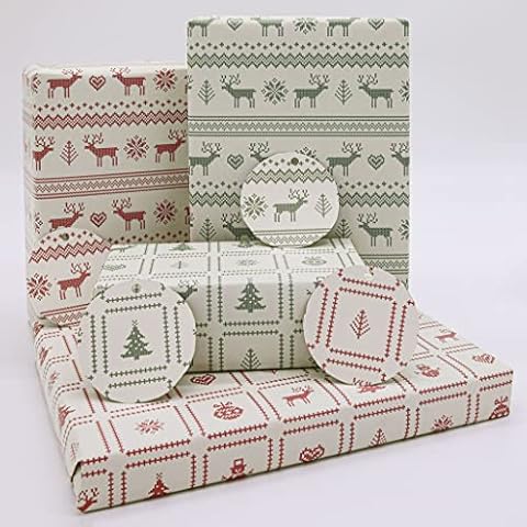 Recycled Christmas Wrapping Paper. Traditional Festive Knit Luxury Xmas Paper Pack | UK Made | 8 sheets | 16 tags. The Original 100% Recycled, 100% Recyclable Giftwrap Sets by LittleGreen® Cover