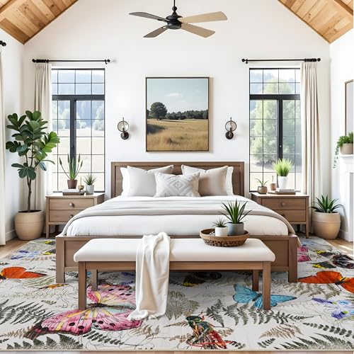 RUUGME Washable 9x12 Area Rug - Large Boho Rugs for Living Room Stain Resistant Carpet Vintage Tribal Rugs for Bedroom with Non Slip Backing Home Decor Floor Decoration Mat 9x12 Butterfly Beige