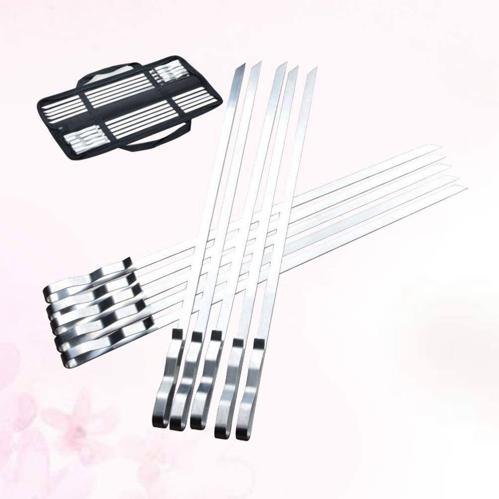 YARNOW 10pezzi Spiedini Per Barbecue in Acciaio Inox Da Set Di Spiedini Piatti Per Grigliate Manico Ondulato Cursore Integrato Per Facile Cottura Di Carne Verdure e Shish Kebab