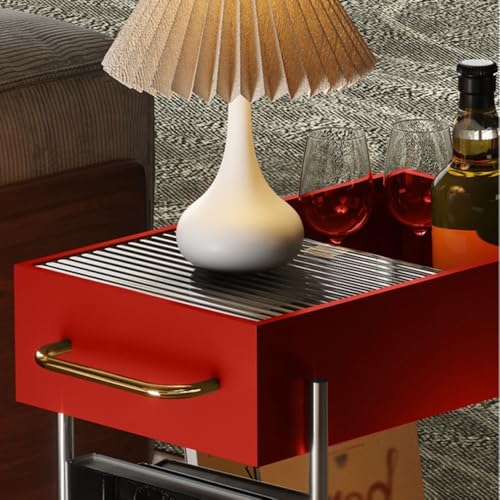 Chariot de salon rouge : étagère rangement multicouche et table basse - 6