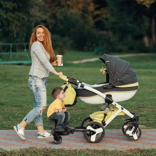 Image of JUANWAN Universal Stroller Board with Detachable Seat - 2 in 1 Sit and Stand Stroller Standing Board for Most Brands of Strollers Holds Children up to 55#Black