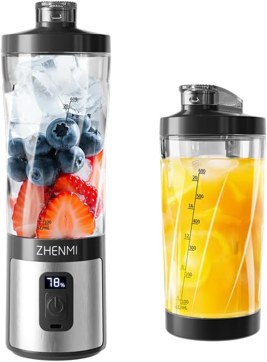 Portable Blender, Cordless, 20oz. Vessel, Personal Blender-for Shakes & Smoothies, BPA Free, Leakproof-Lid & Sip Spout, USB-C Rechargeable, Dishwasher Safe Parts, Black