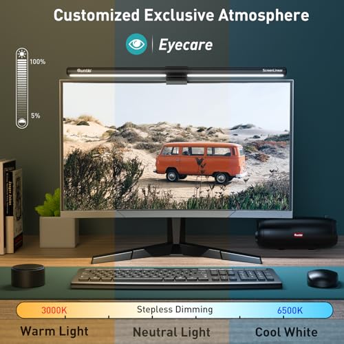 Image of Quntis Aluminium Monitor Light Bar PRO+ With Rem0Te Control Eye-Care Technology Computer Monitor LED Lamp Dimmable Screen Light Bar With Auto-Dimming No Screen Glare Home Office Desk Lamp Black