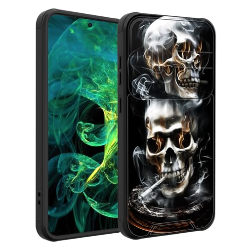 smauncucn for Galaxy S25 FE Case with Slide Camera Cover,Heavy Duty Dual Layer Hybrid Shock Proof Protective Rugged Bumper Case for Samsung Galaxy S25 FE 6.7" 2025,Smoking Skull