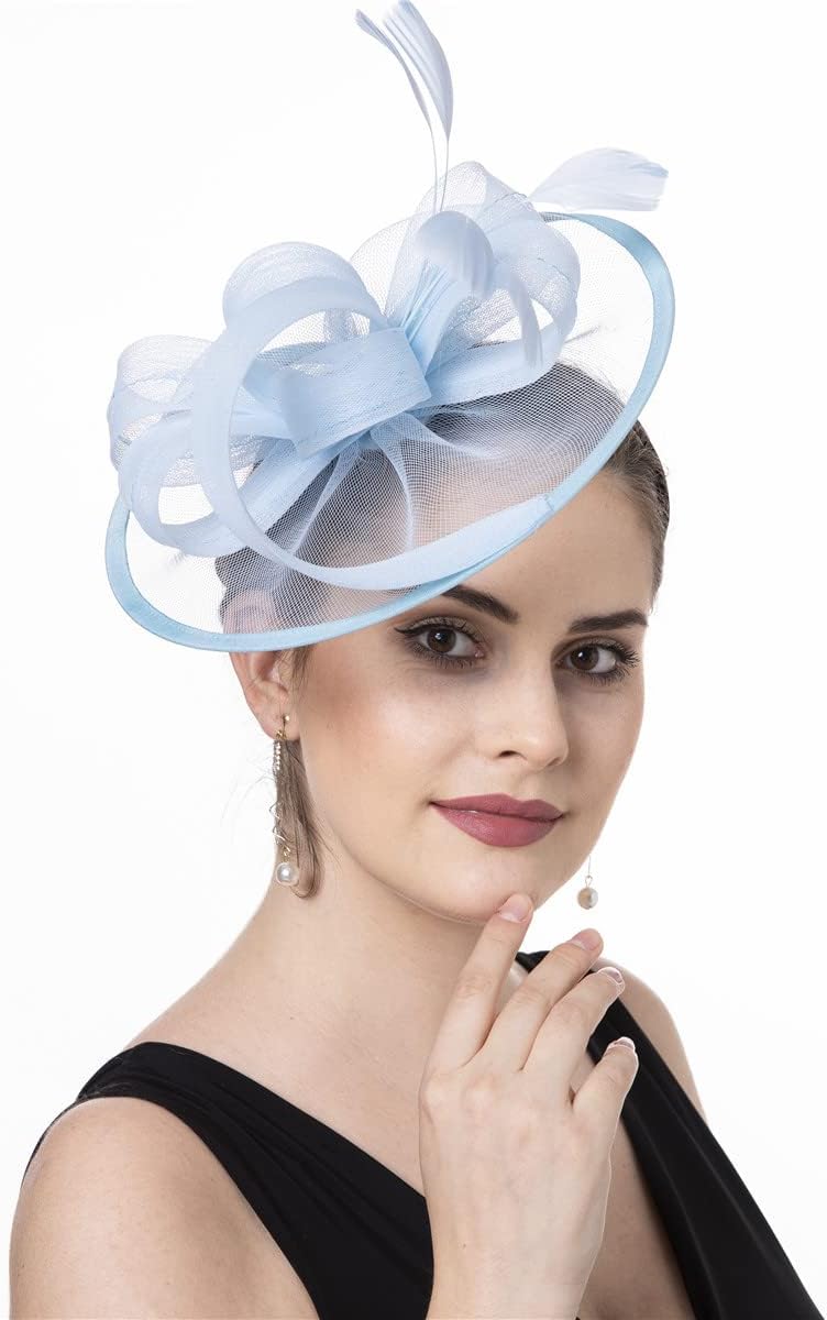 SAFERIN Fascinator for Women Hair Clip Hat Bowler Feather Flower Veil Wedding Party Tea Hat