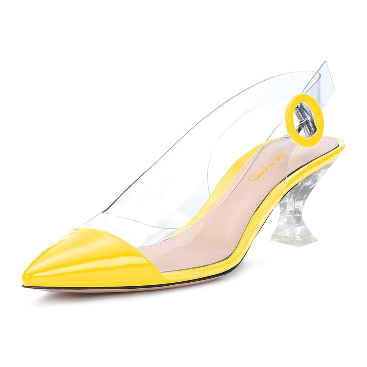 XYD Women Transparent Slingback Clear Low Heels Pumps Pointed Toe PVC Dress Block Sandals Shoes with Buckle