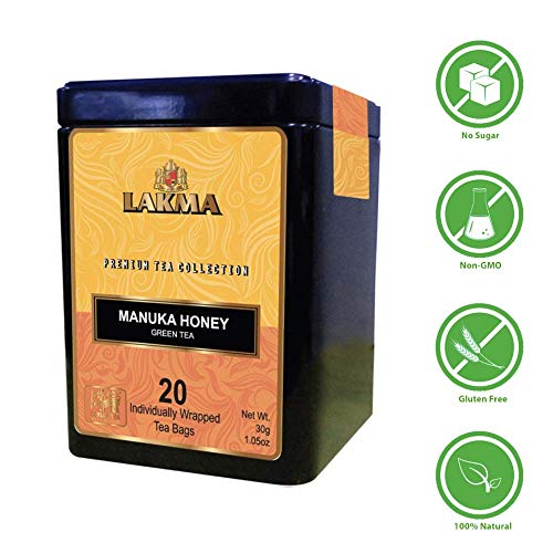 Lakma Green Tea with Manuka Honey - 20 Tea Bags - (1 Pack) - Premium Collection in Metal Gift Tin