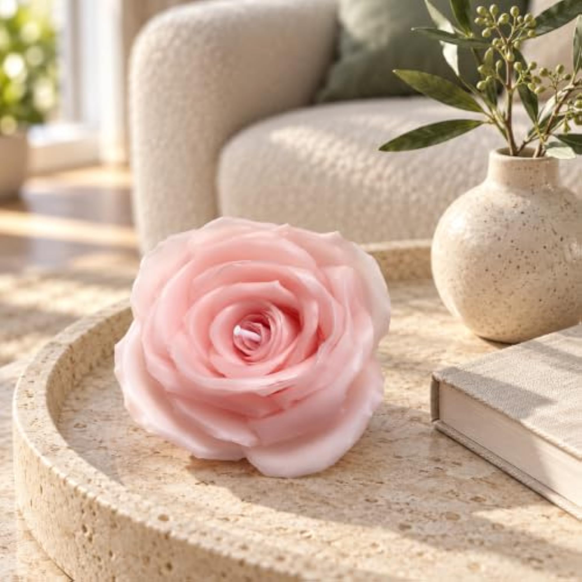 Handcrafted Pink Rose-Shaped Candle Presented as a Thoughtful Gift