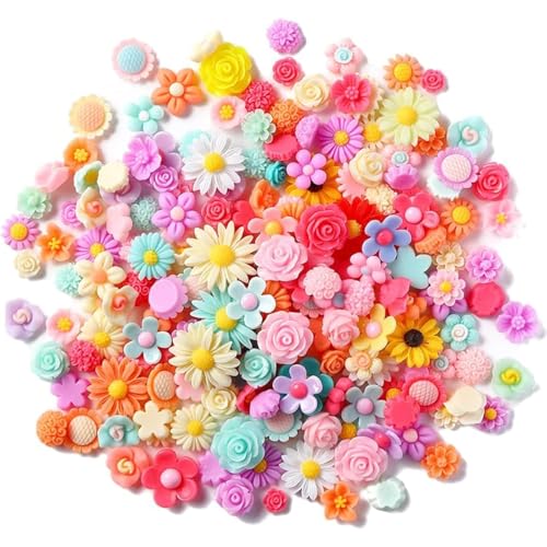 X Hot Popcorn 100PCS Flatback Resin Flower Charms Cabochons Embellishment Mixed Colors Daisy Resin Slime Charms for Diy Scrapbooking Hair Clip Decor