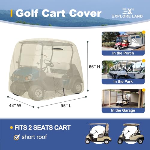 Explore Land 600D Waterproof Golf Cart Cover Fits for Most Brand 2 Passengers Car (Light Tan) by Explore Land - Image 2