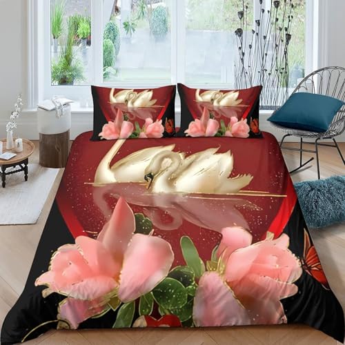 Housse de couette cygne 140x200cm hypoallergénique et douce pour lit enfant
