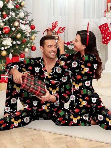 Matching Christmas Pajamas Couples Modal Pajama Set Long Sleeve Pjs Button Up Sleepwear Soft Loungewear S-XXL 5