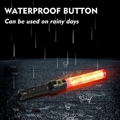 Hhlupup 2 Pieces Traffic Wand With Upright Stand Emergency Roadside Flashing Flares Red Signal Led Baton Light High Visibility, Durable, Portable Safety, Wrist Strap And Tripod (16 Inch), Red/Black #TOP6
