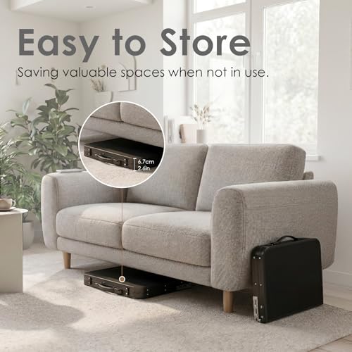 Image of Folding TV Dinner Tray Table, Adjustable Height Sofa Table, Black | Portable Snack Table with Storage Net, Lightweight Aluminum Couch End Table for Living Room, Bedroom, Camping, Patio