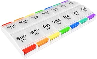 EZY DOSE Push Button (7-Day) Pill Case, Medicine Planner, Vitamin Organizer, 2 Times a Day, AM/PM Container, X-Large Compartments, Arthritis Friendly, Easy to Use, Clear Lids, Rainbow, BPA Free