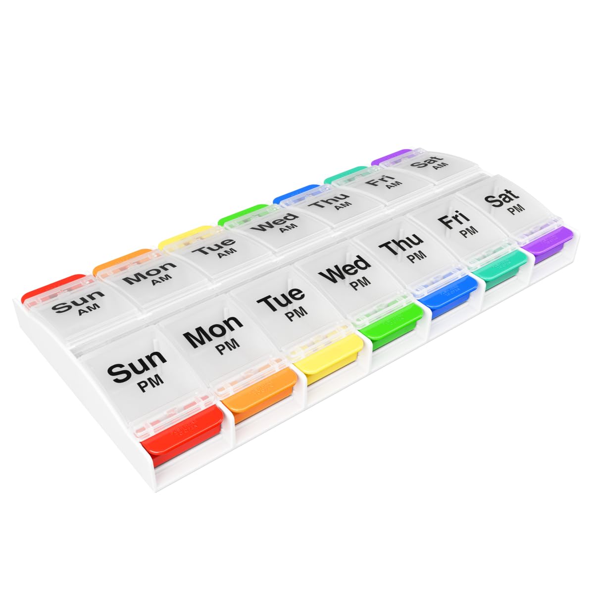 Ezy Dose Weekly (7-Day) AM/PM Pill Organizer, X-Large Medicine Box, Rainbow | Daily Vitamin & Supplement Case, 2 Times a Day Push Button Compartments, Arthritis-Friendly, Travel-Friendly, BPA-Free