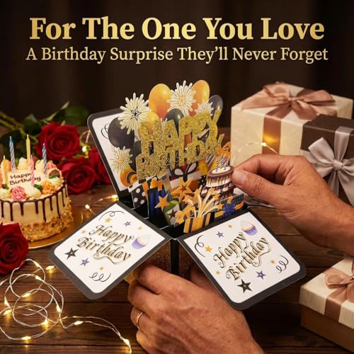 Intatikoo Pop Up 3D Birthday Card,Blank Greeting Card with Envelope, Birthday Gift for Him Dad Husband Son Women Kids Her — view 3