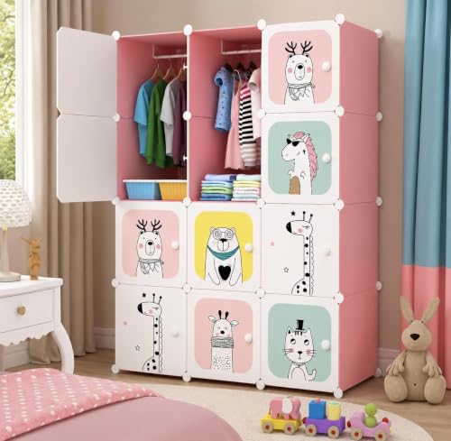 Image of 12 Door Plastic Wardrobe for Kids - Cupboard for Clothes Storage Rack, Almirah for Clothes, Baby Collapsible Wardrobe, Multi-Purpose Kids Storage Organizer for Books,Toy (Pink-KTH2, 12-Door)