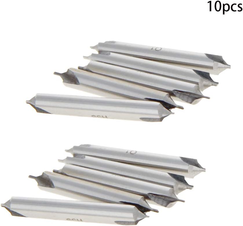 Auniwaig 1mm x 5mm Center Drill Bits Combined Drill Countersink Lathe Mill Tool Set HSS-6542 60 Degree Combined Drills Plain Type B with Protective Cone 10pcs