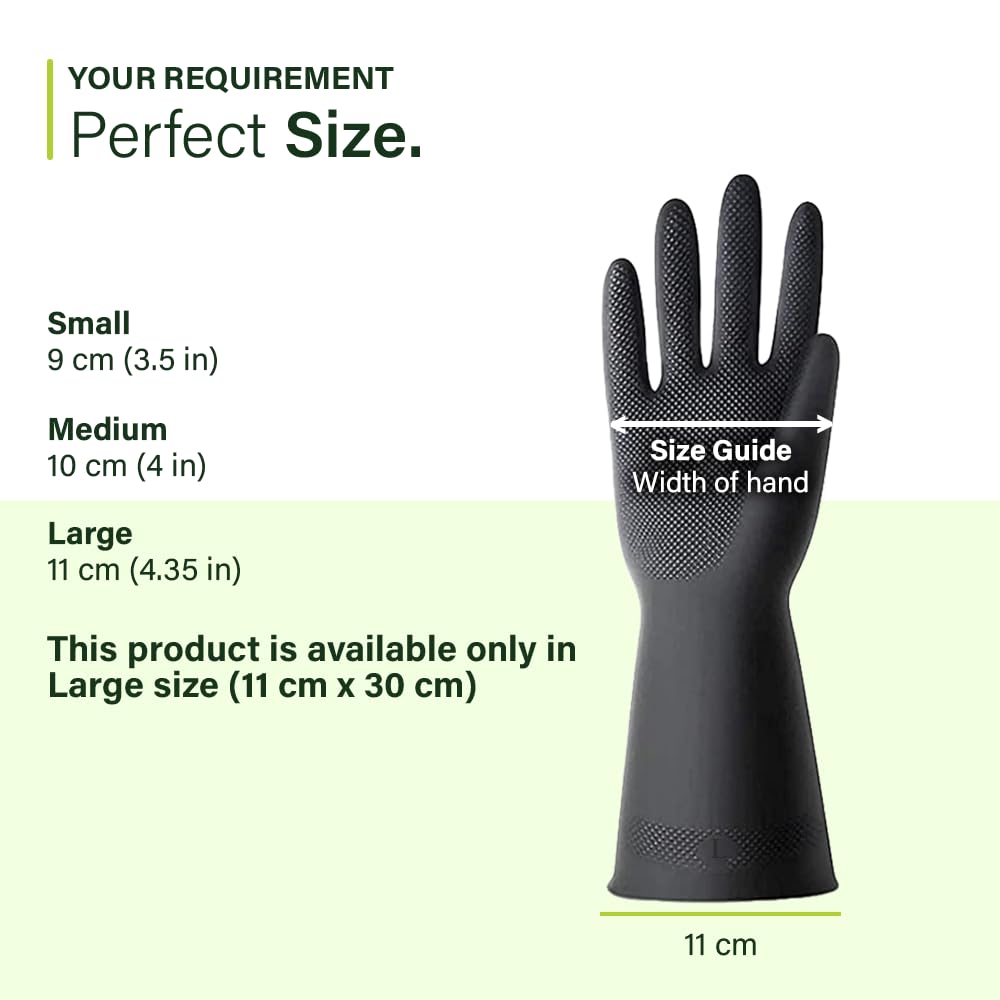 garbnoire Natural Latex Reusable Stretchable Rubber Heavy Duty Hand Gloves With Texture Palm Grip Anti-Slip Rolled Cuff Suited For Gardening |Multi-Purpose Use Outdoor Large- (Pack of 1 Pair, Black) 3