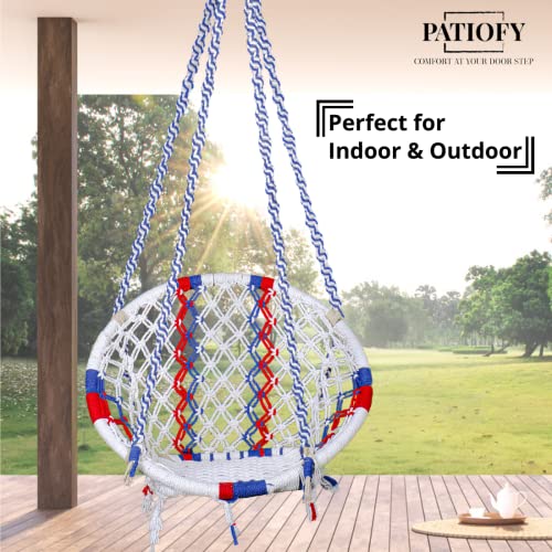 Image of Patiofy Cotton Netted Round Large Swing for Adults /Swing for Balcony /Swing Chair for Adults for Home /Hammock Swing for Adults /Swing Chair Wooden /Without Hanging Kit(120Kgs Weight Capacity Multicolor)