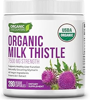 Organic Discounters USDA Organic Milk Thistle Extract Capsules, 280 Count, 7500 mg Strength, Potent 30:1 Extract, USDA Certified Organic, Rich in Silymarin Flavonoids, Vegan, Non-GMO and All-Natural