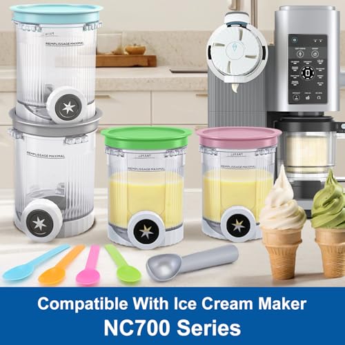 Image of Creami Pints and Lids for Ninja Swirl, 4 pack Creamy Icecream Containers Cups Jars Tubs Canisters Smoothie Pot Compatible with NC700 Series Creamer Ice Cream Cones Machine Soft Serve Maker Accessories