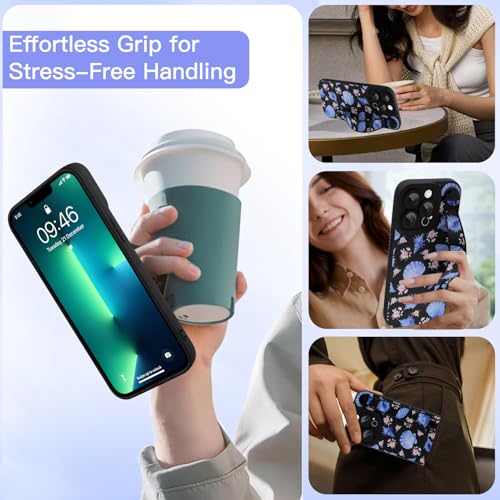 Coque silicone iPhone 13 Pro sangle anti-chute motif fleurs - 6