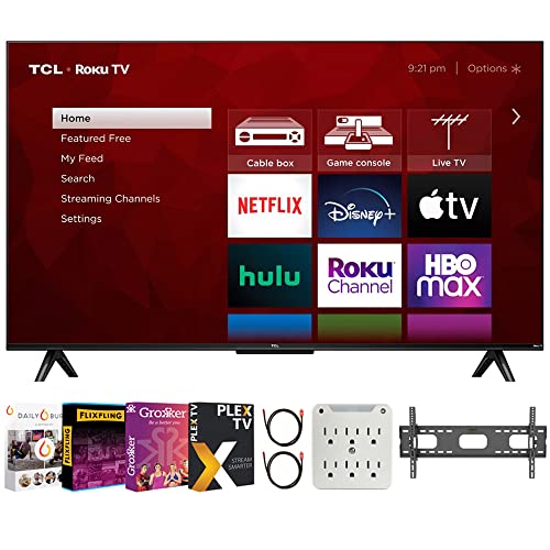 Tcl 32S359 32 Inch Class 3-Series Full Hd 1080P Led Smart Roku Tv Bundle With Premiere Movies Streaming + 19-45 Inch Tv Wall Mount + 6-Outlet Surge Adapter + 2X 6Ft 4K Hdmi 2.0 Cable #TOP25