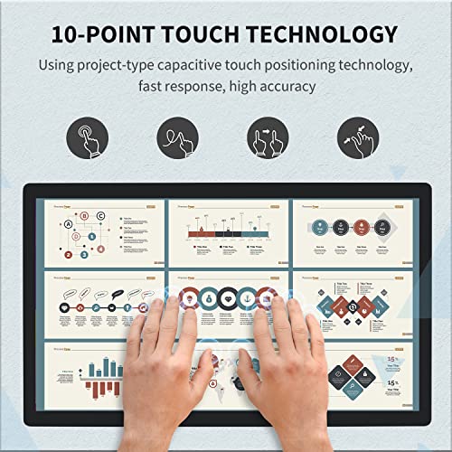 Image of 23.8 inch Capacitive Multi-Touch Screen Industrial Monitor, 16:9 Display 1920 x 1080P, Built-in Speakers, VGA, DVI & HD-MI Monitor for PC, POS, Small Business, Restaurant