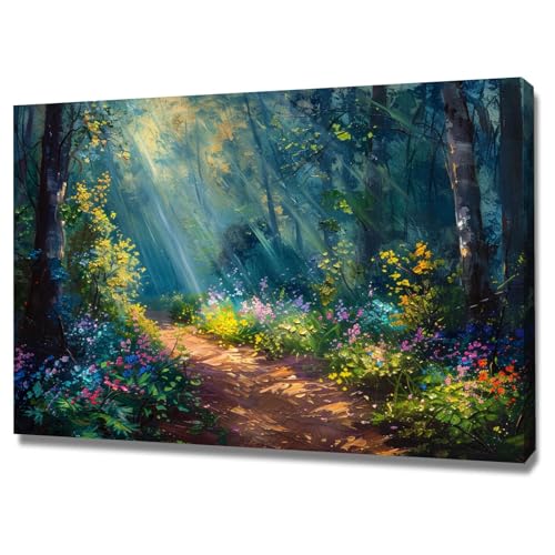 Tableau decoration murale oeuvre de peinture de paysage forestier moderne 70x100cm