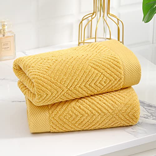 sense gnosis Yellow Hand Towels Set of 2 Striped Weave 100% Terry Cotton Towel Super Soft Highly Absorbent Face Towel for Bathroom 13" X 29" - Image 4
