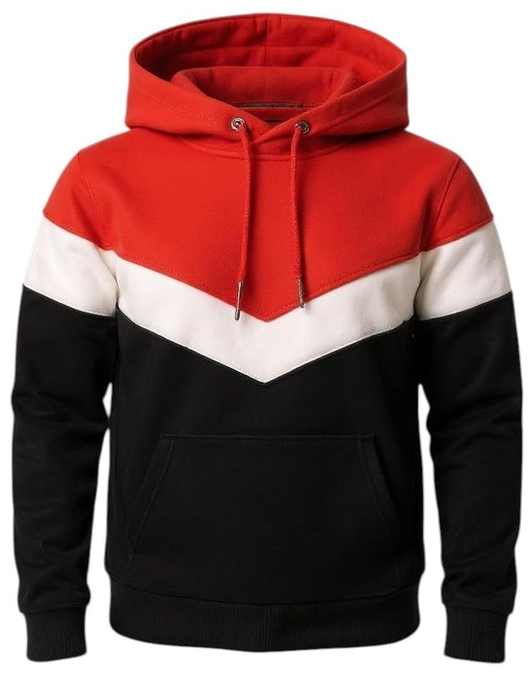 MEN HOODED CASUAL COLORBLOCK FASHIONED FLEECE COLORFUL HOODY WITH DRAWSTRINGS