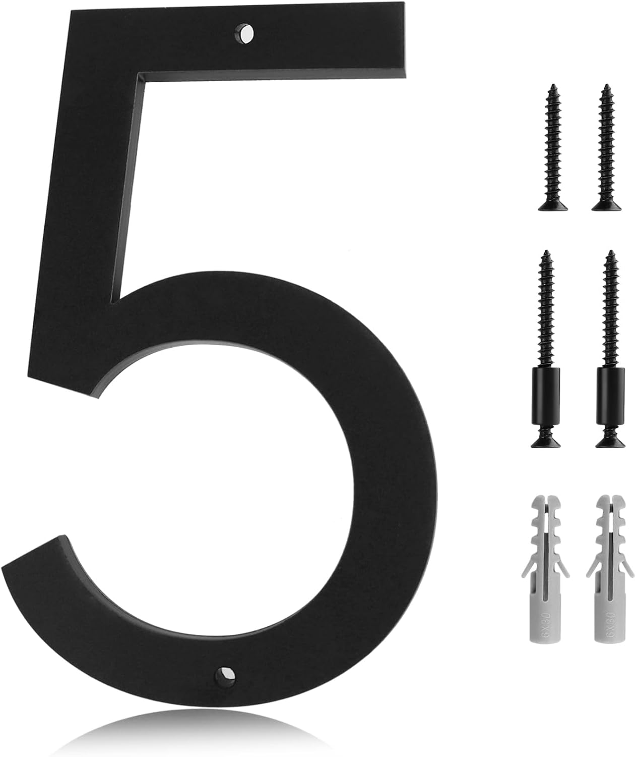 5 Inch House Address Numbers for Outside 5 - Easy Installation With Screw Set, Includes Hardware for Flush or Floating Mount, Frosted Matte Black Acrylic Address Mailbox Numbers for Exterior, Porch 5 inch Black Number 5