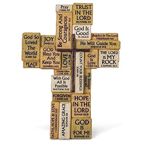 Lighthouse Christian Products Strength in God Scripture Stones Hammered Copper 9 Inch Cast Stone Cross Figurine