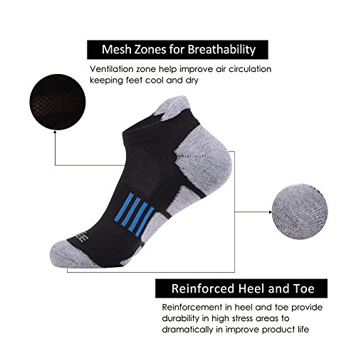 JOYNÉE Men's 6 Pack Athletic No Show Performance Comfort Cushioned Low Cut Running Tab Socks,Black,Sock Size:10-13