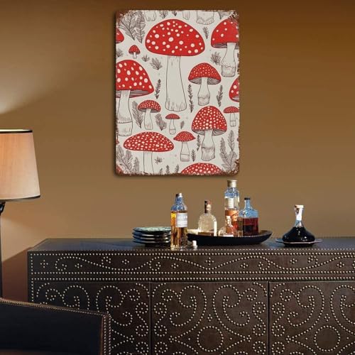 Tableau rétro en métal champignon rouge au design mural soigné