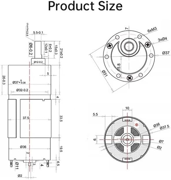 24Vブラケット 316RPM JGB37-555 ギアDC減速機 延長シャフト 高トルク 低ノイズ 調整可能速度