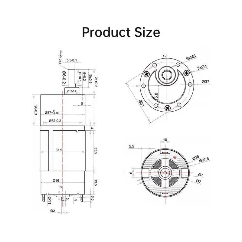 24V Single 600RPM JGB37-555 Gear DC Reducer Extended Shaft High To