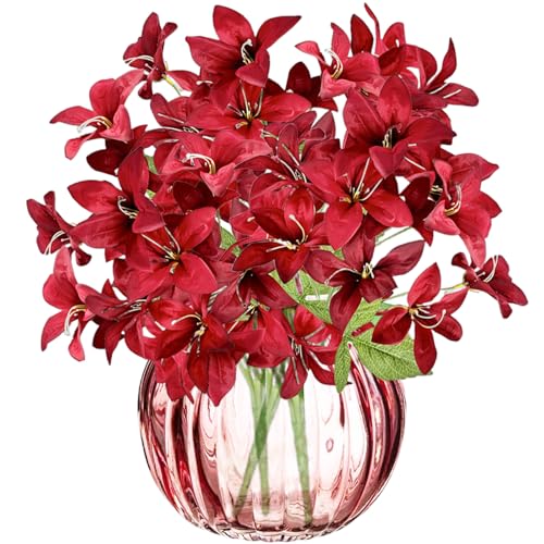 astylishome Red Artificial Flowers Fake Flower - Faux Lily with Stem for Wedding Party Crafts DIY Home Decoration 4603