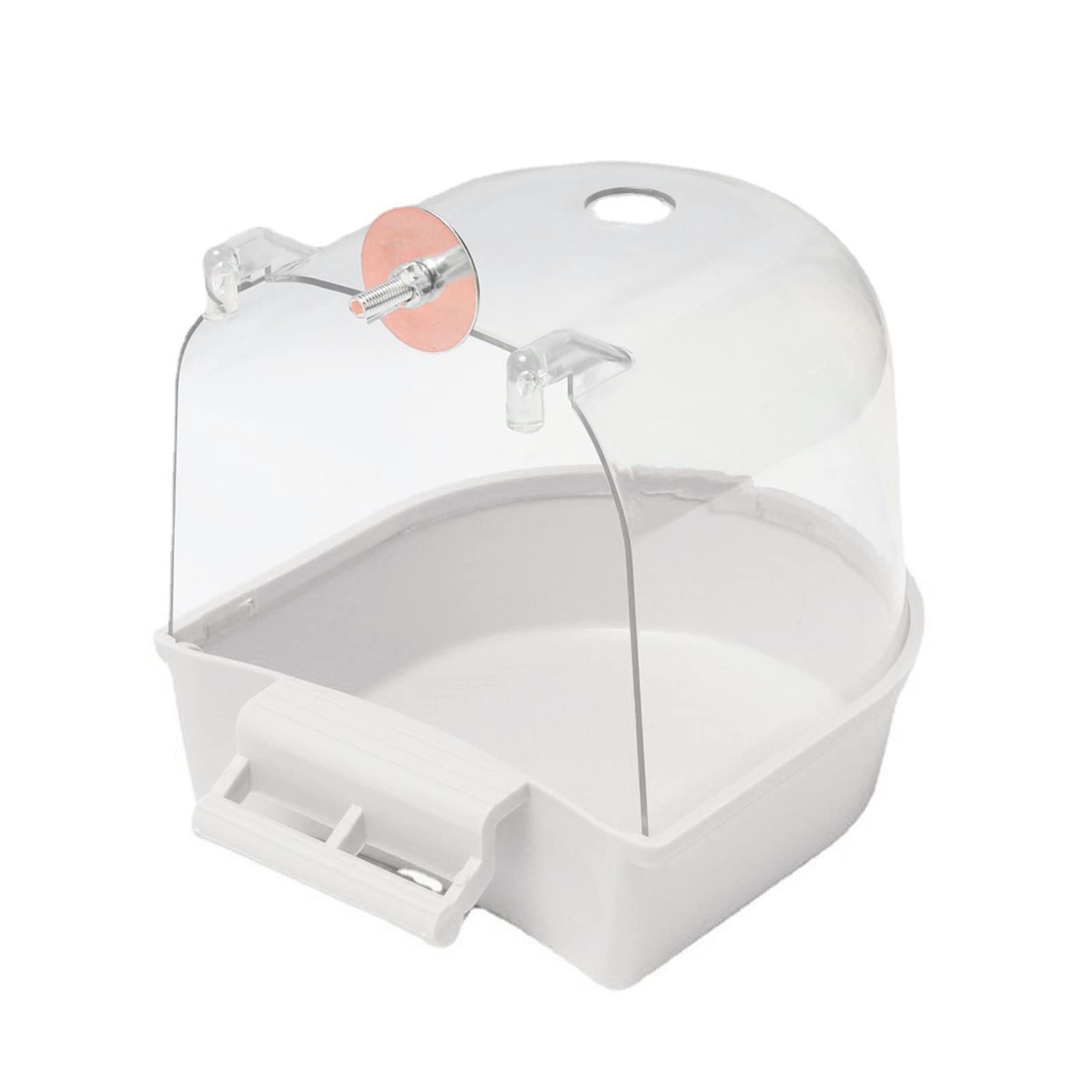 HshDUti Bird Bath Tub,Hanging Bathtub Bird Cage Supplies with Hooks,Water Shower Transparent Box Food Feeder Holder Tray for Small Birds, Canary, Budgies,Parrot 13X14X13cm White