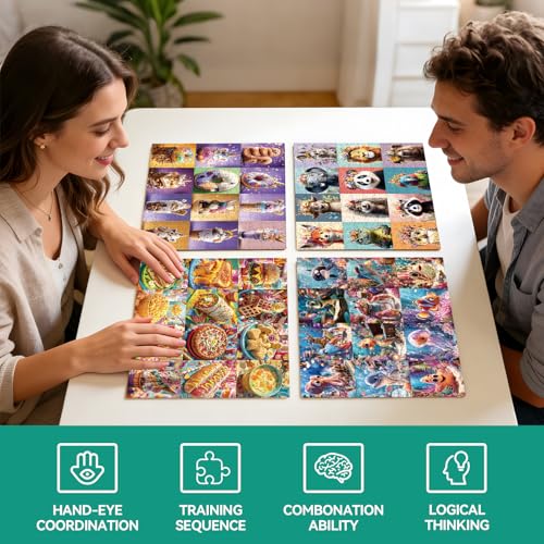 Set de 4 rompecabezas de 100 piezas para niños y adultos, con piezas grandes de animales y comida, ideal para actividades de demencia y Alzheimer, para edades de 3 a 120 meses, tamaño 15 x 10.2 pulgadas miniatura 3