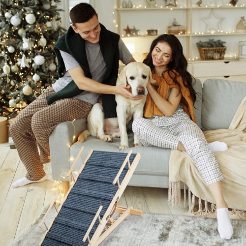 Queiting Hunderampe Treppen & Stufen für Hunde Haustierrampe Klappbare und höhenverstellbare Hundetreppe aus hochwertigem HolzRutschfeste Belastbarkeit bis 100kg Verstellbereich von 30cm bis 60cm