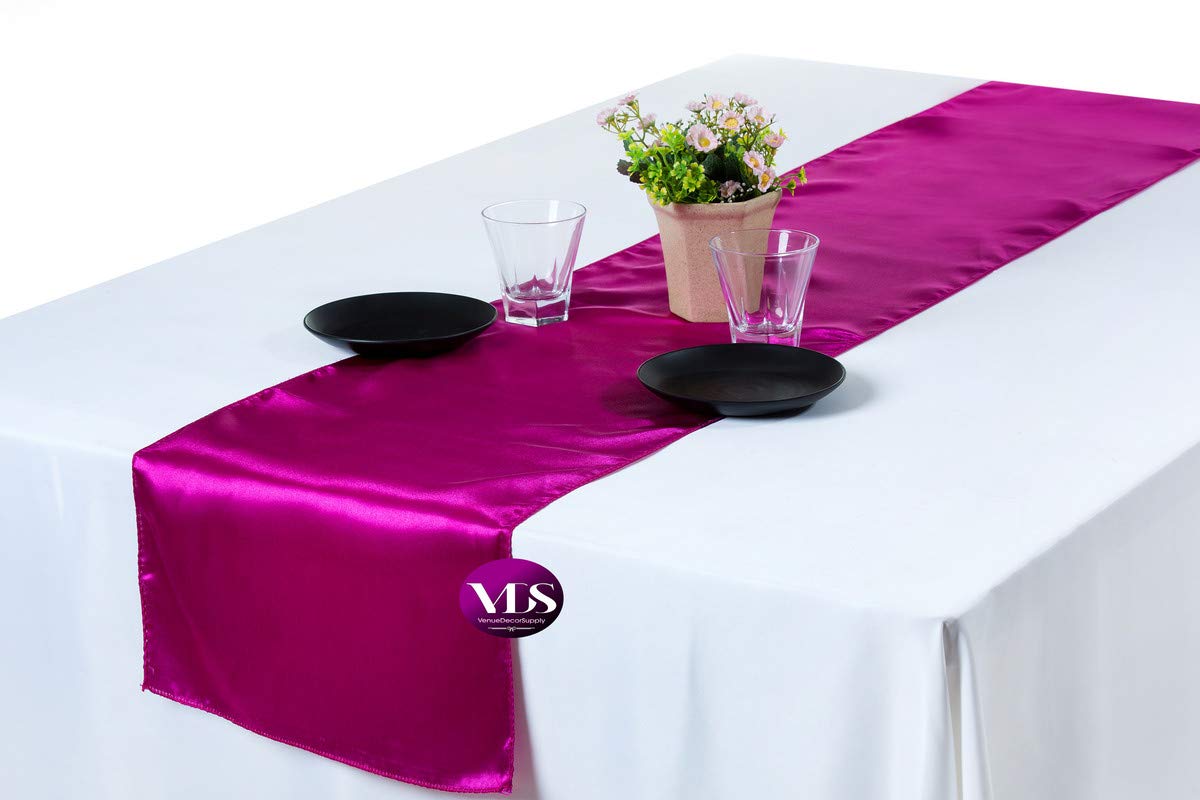 VDS Pack of 25 Satin Table Runners Charmeuse Sateen Silk Centerpiece Cloth Linen for Wedding Birthday Graduation Engagement Ceremony Event Party Banquet Table Decoration (12x108 inch)(Magenta Violet)