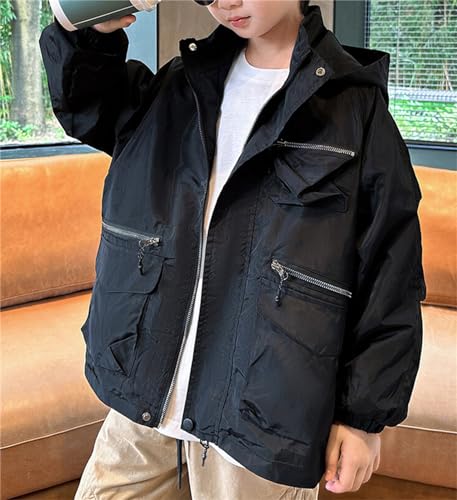 Cromoncent Boys' Polar Fleece Lined Hooded Jacket with Zipper Pockets, 4-14 Years4