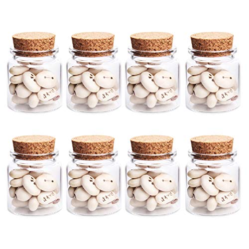 Poxl 8Pcs Mini Bouteilles en Verre avec Bouchon, 50ML Bocaux Bouteilles Fioles Flacons pour l'art, des Guirlandes, des Invitations de Mariage Cover