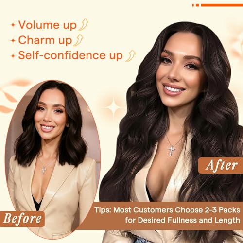 Image of Full Shine Butterfly Weft Hair Extensions Human Hair 20 Inch 50G Dark Brown | Natural Fullness Boost, Invisible PU Hole OVO Weft, Seamless Micro Beads, Human Hair Feel, Daily Volume Blend Solution
