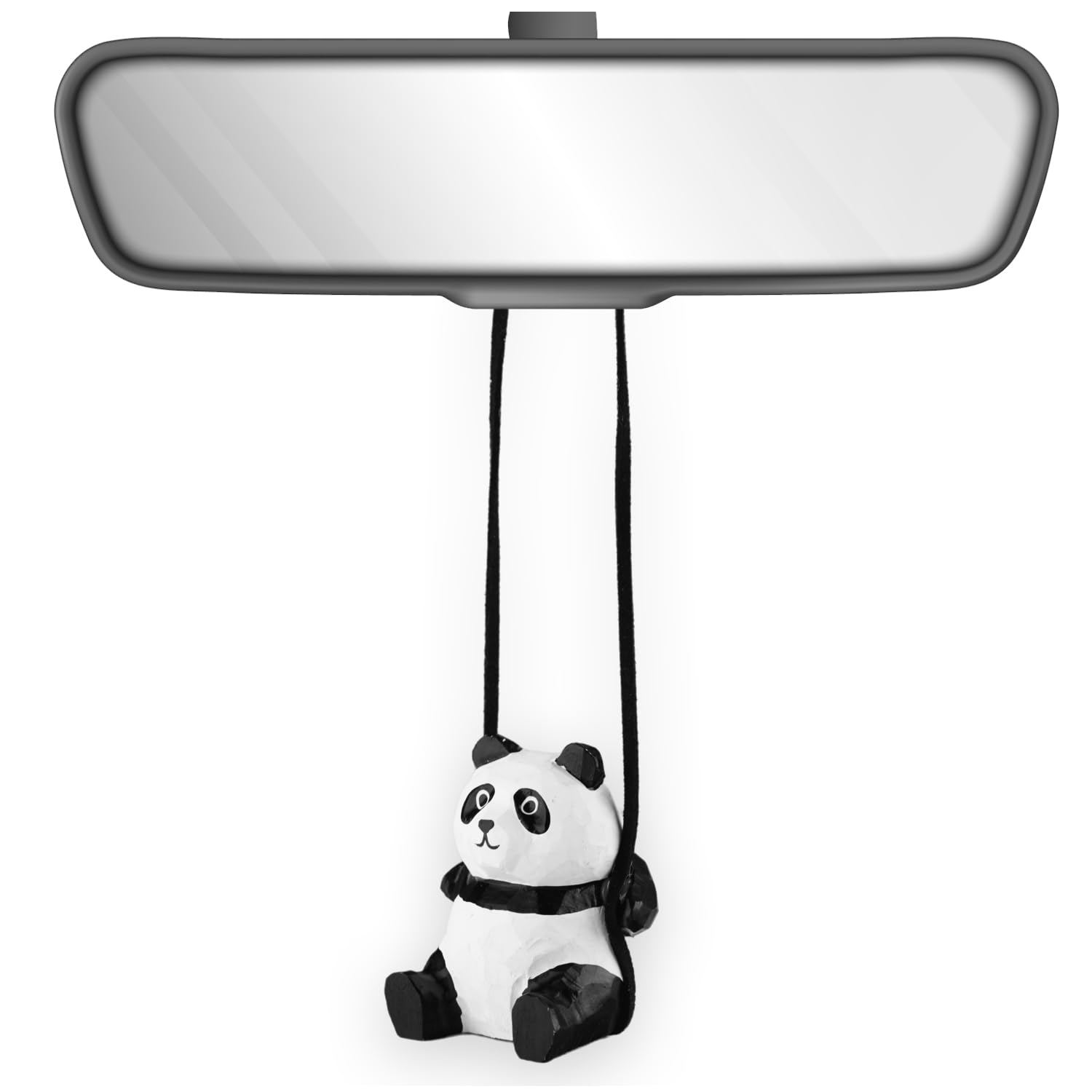VIPbuy 100% handgefertigtes hölzernes schwingendes Panda -Auto Hanging Ornament - süße handgeschnitzte bemalte Holzpanda Figurauto Spiegel Hängende Zubehör Dekor Geschenke