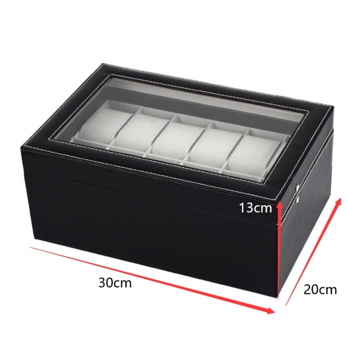 Caja De Reloj Organizador De Joyas Caja De Reloj 12 Ranuras Caja De Almacenamiento De Exhibición De Doble Capa Tapa De Vidrio con Cerradura De Metal Estuche para Relojes(Black)